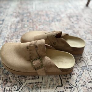Tan Suede Slip-On Clogs